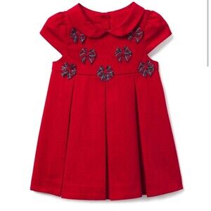 Janie and Jack Red Pleated Bow Dress Size 3-6 Months